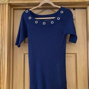 89th & Madison Blue Ribbed Top with Metal Detail